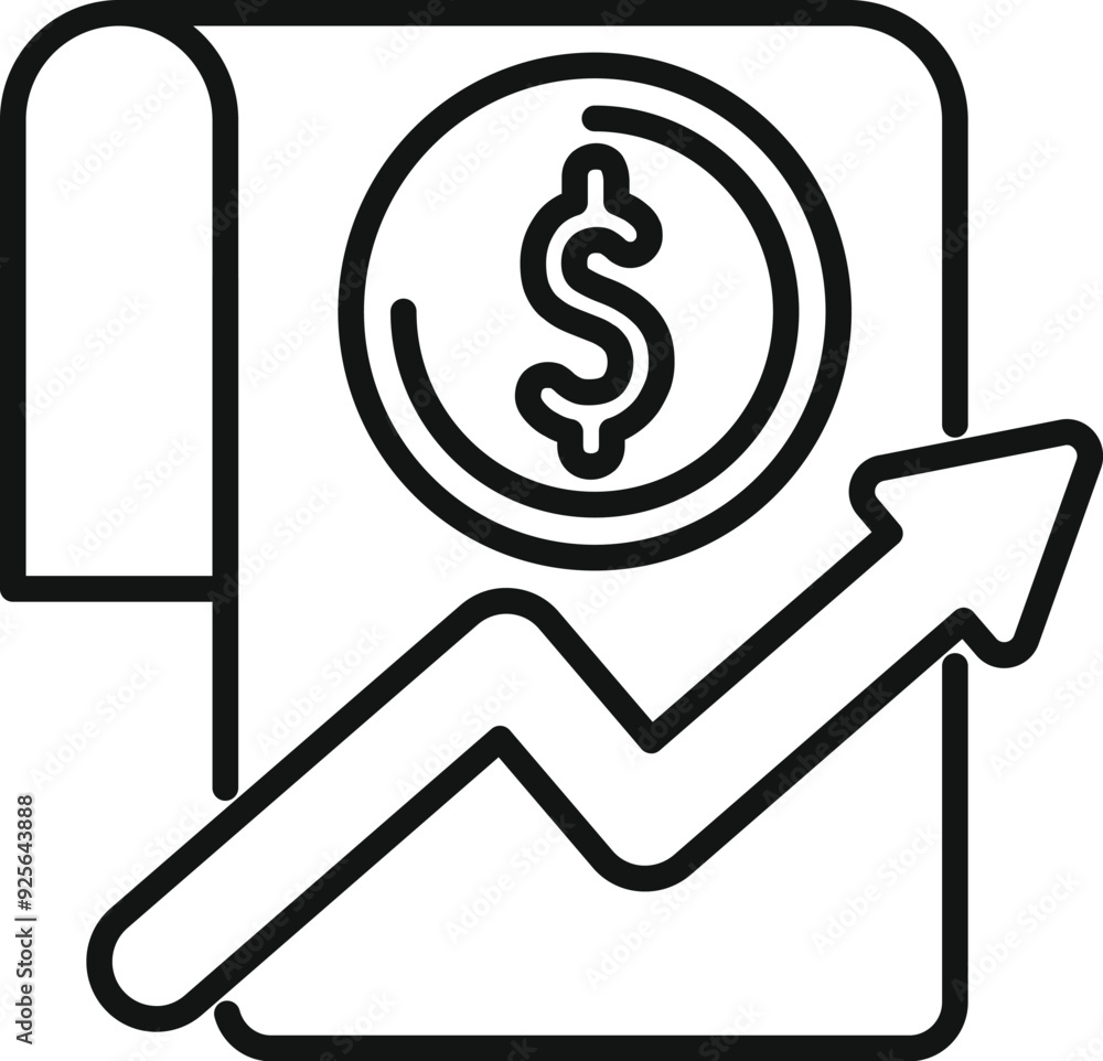 Poster simple line icon representing a financial report showing increasing profits, ideal for websites and 