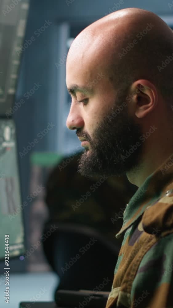 Poster vertical video army computer scientist employing ai technology in military planning and decision mak