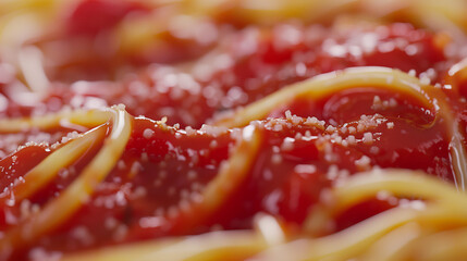Close up photo of a plate of spaghetti with marinara sauce