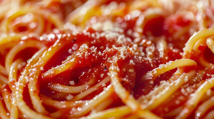 Close up photo of a plate of spaghetti with marinara sauce