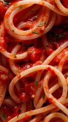 Close up photo of a plate of spaghetti with marinara sauce