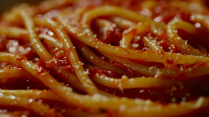 Close up photo of a plate of spaghetti with marinara sauce