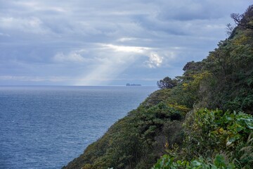 経ヶ岬で見た光芒と日本海の幻想的なコラボ情景