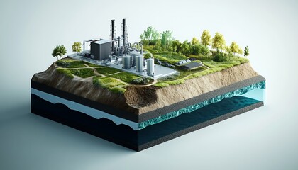 3D Model Showing the Carbon Cycle of Biomass Conversion into Energy with Carbon Capture