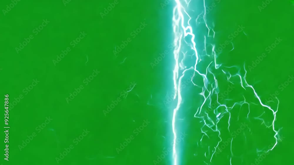 Poster animation of abstract blue lightning flash bolt or thunderbolt effect on green screen background rea