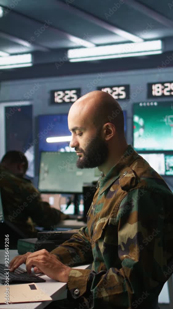 Poster vertical video army computer scientist employing ai technology in military planning and decision mak