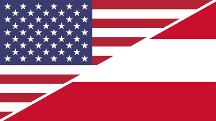 Austria and United States flags combined in a split design vector, symbolizing international relations, global unity, and cultural exchange