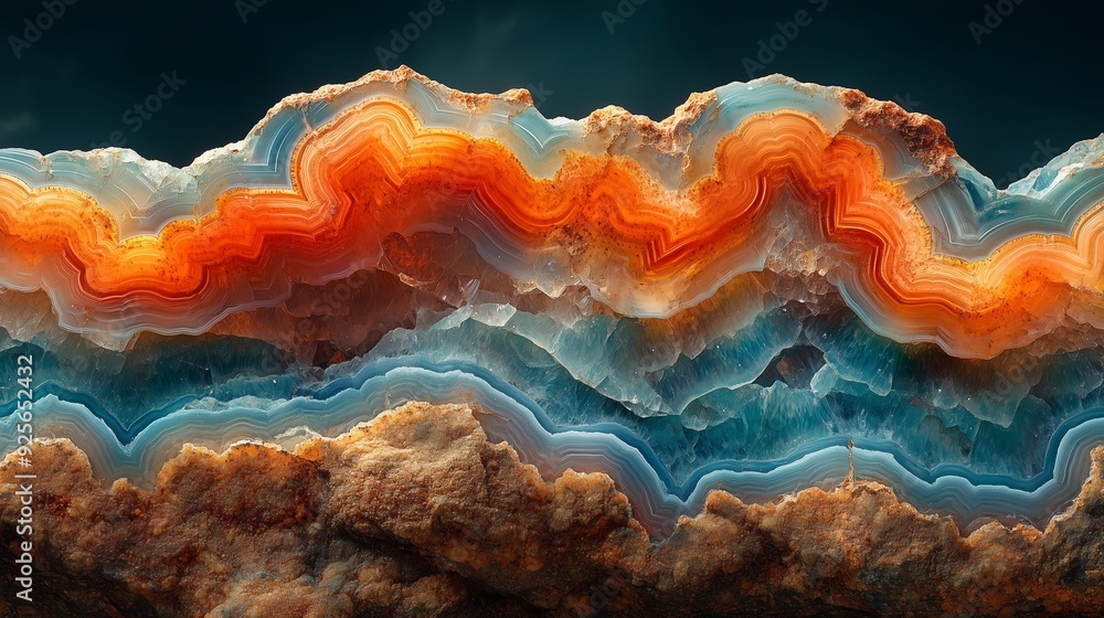Poster colorful geode cross-section displaying intricate patterns and vibrant hues in a natural setting