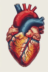 Naklejka premium A heart with red and blue veins is drawn in a cartoon style. The heart is the main focus of the image, and the colors of the veins add a sense of depth and texture to the drawing