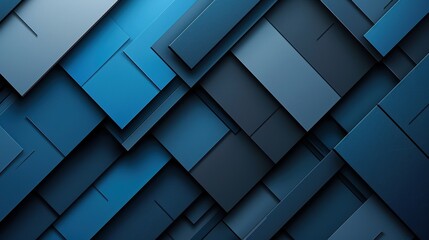 Fototapeta premium A blue and black abstract design with squares and triangles. The design is made up of many different shapes and sizes, creating a sense of depth and complexity