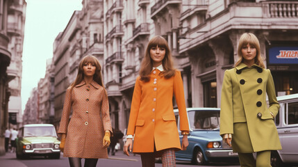 Fototapeta premium Swinging London in the 60s with a primary focus on full-bodied female models 