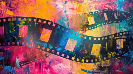 Colorful painting concept with a film strip in the middle.