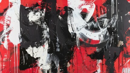 Naklejka premium Abstract style with red, black and white lines on canvas.