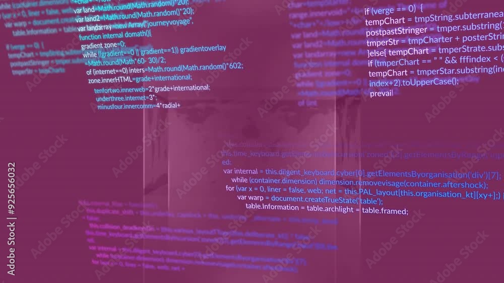 Poster programming animation and computer code over blurred background