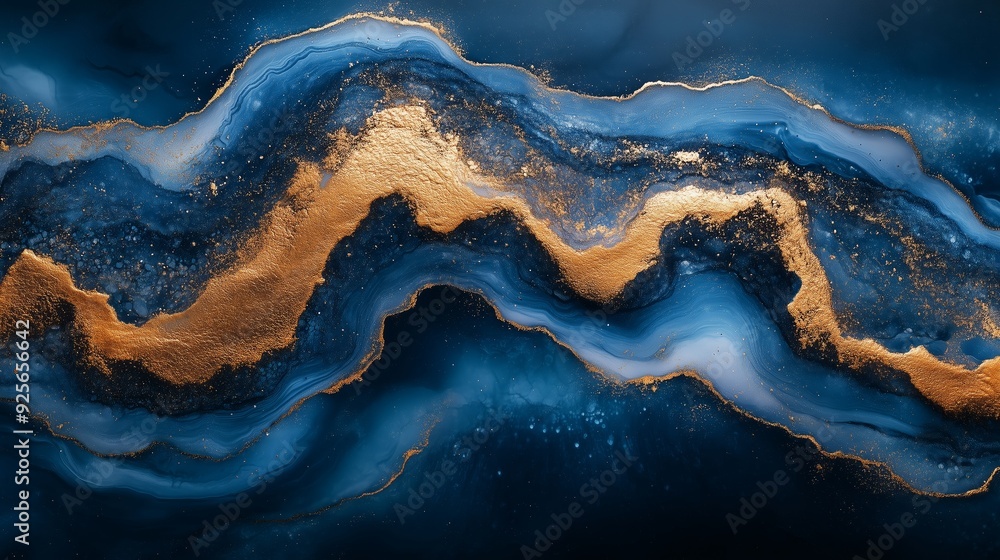 Aufkleber abstract wave patterns in blue and gold with shimmering textures