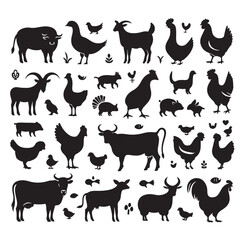 Farm animals silhouette set silhouette vector illustration 