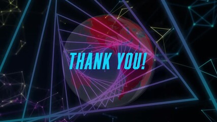Thank you! text animation over geometric shapes and globe background - Powered by Adobe