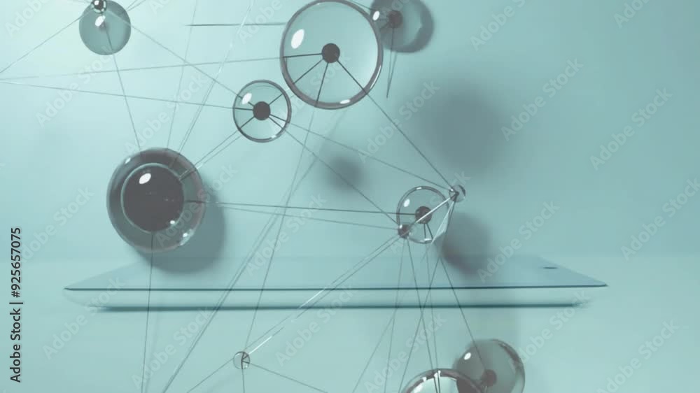 Poster network of interconnected nodes and lines animation over light blue background