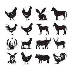 Farm animals silhouette set silhouette vector illustration 