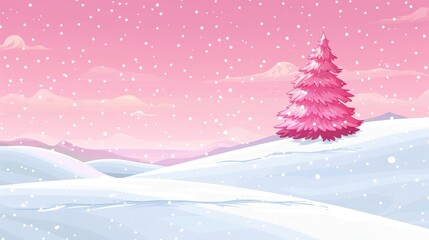 Fototapeta premium A pink tree stands in the snow on a hill