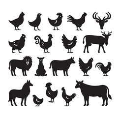 Farm animals silhouette set silhouette vector illustration 