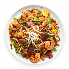 a plate of food with shrimp  noodles and vegetables
