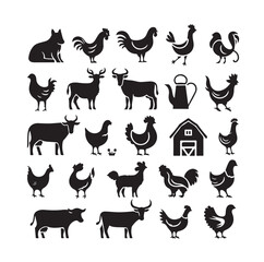 Farm animals silhouette set silhouette vector illustration 
