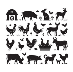 Farm animals silhouette set silhouette vector illustration 