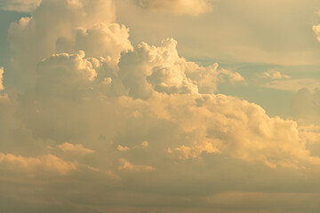 Blue sky at beautiful sunny bright day. Clouds at midday. Cloudscape summer nature. Clean of birds, bugs, and dust.
