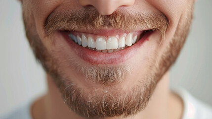 Fototapeta premium Perfect healthy teeth smile of a man. Teeth whitening. Dental care isolated on white background , Quality Enhanced With Ai