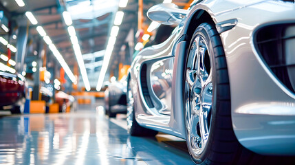 Luxury Sports Cars in a High-Tech Car Manufacturing Factory