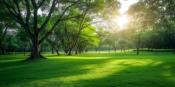 Green Park with Sunlight and Trees
