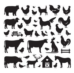 Farm animals silhouette set silhouette vector illustration 
