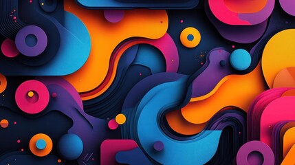 Vibrant and abstract pattern with various shapes, colors, and textures.
