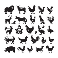 Farm animals silhouette set silhouette vector illustration 