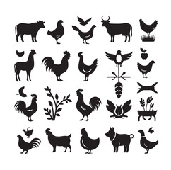 Farm animals silhouette set silhouette vector illustration 