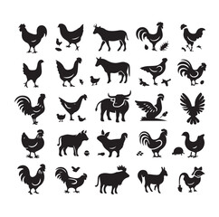 Farm animals silhouette set silhouette vector illustration 