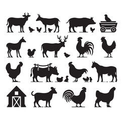 Farm animals silhouette set silhouette vector illustration 