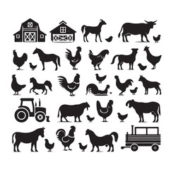 Farm animals silhouette set silhouette vector illustration 