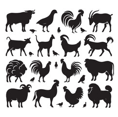 Farm animals silhouette set silhouette vector illustration 