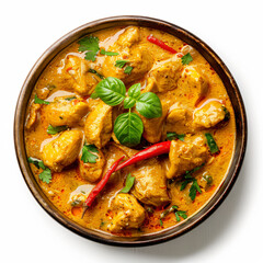 Fototapeta premium a bowl of curry with meat and vegetables