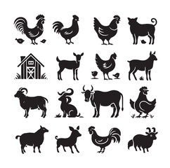 Farm animals silhouette set silhouette vector illustration 