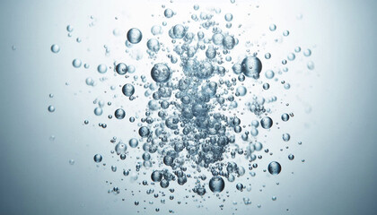 Close up of water droplets floating in the air on white background