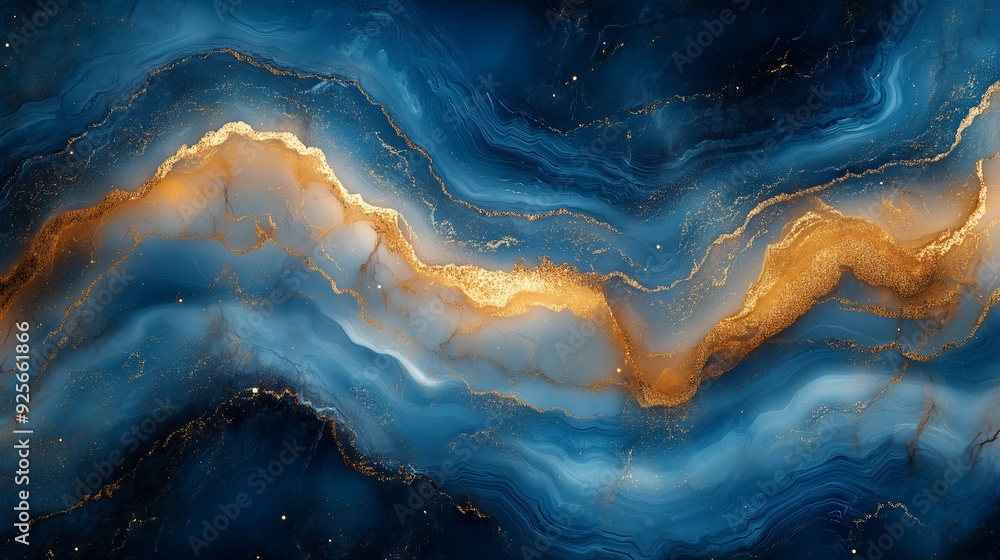 Aufkleber abstract blue and gold wave design with intricate patterns and textures