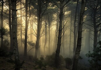 Obraz premium Misty Forest at Dawn