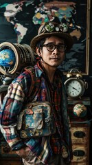 Fototapeta premium Adventurer with globe backpack ready to explore.