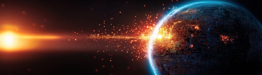 Global Knowledge Mosaic: Search Result Tiles Forming a Digital Globe - Conceptual Art with Copy Space for Text