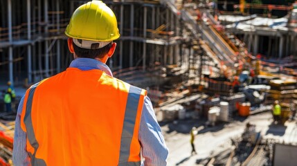 Construction Worker Looking at Construction Site.