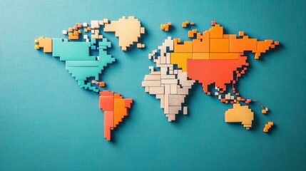 Global Search Insights: Digital Mosaic World Map with Copy Space for Text