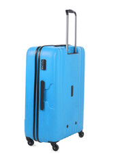 One light blue suitcase isolated on white